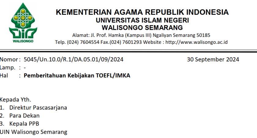 UIN Walisongo Perbarui Kebijakan TOEFL/IMKA untuk Tingkatkan Kompetensi Bahasa Mahasiswa