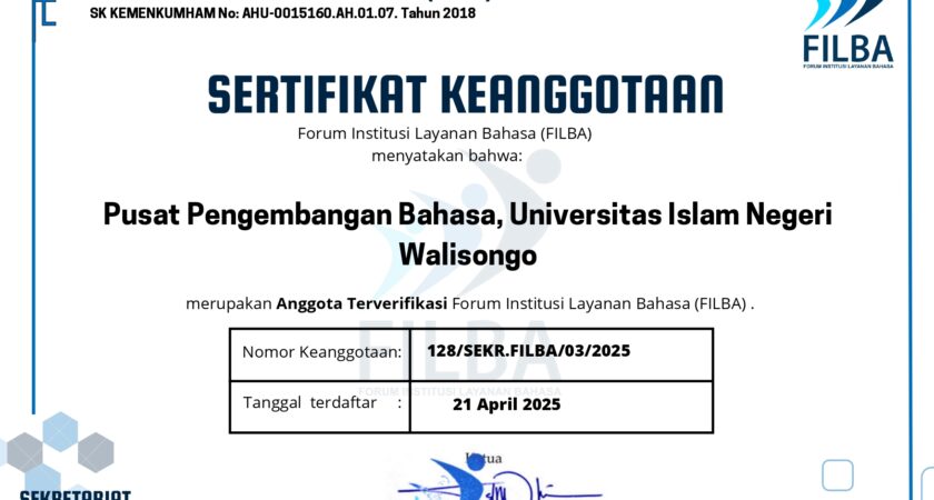Pusat Pengembangan Bahasa UIN Walisongo Resmi Bergabung dengan FILBA